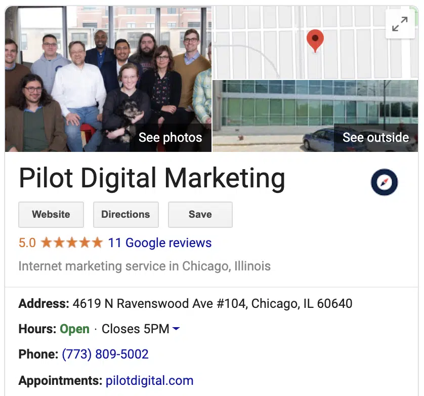 pilot's google my business listing