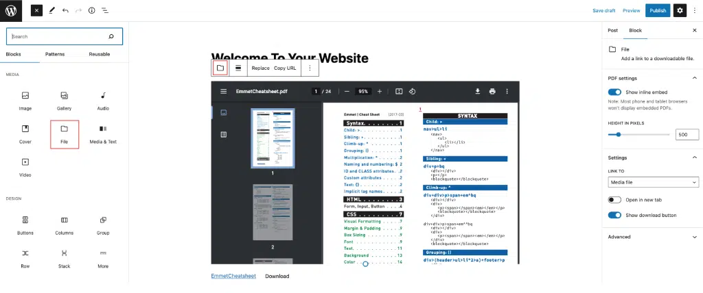 Diagram depicting File Block Toolbar Options